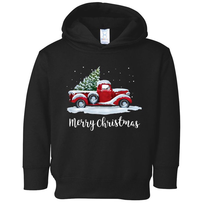 Vintage Merry Christmas Red Truck Old Fashioned Christmas Toddler Hoodie