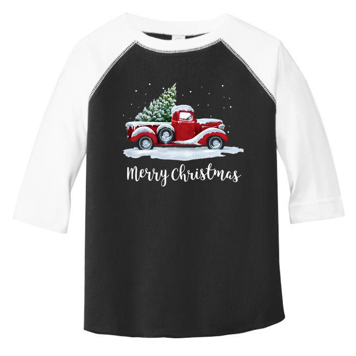 Vintage Merry Christmas Red Truck Old Fashioned Christmas Toddler Fine Jersey T-Shirt