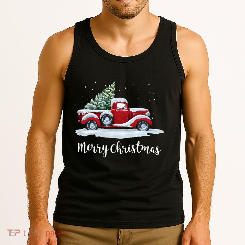 Vintage Merry Christmas Red Truck Old Fashioned Christmas Tank Top