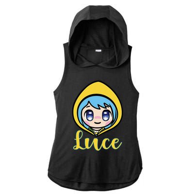 VaticanS Mascot Character Cute Anime Girl Luce Ladies PosiCharge Tri-Blend Wicking Draft Hoodie Tank