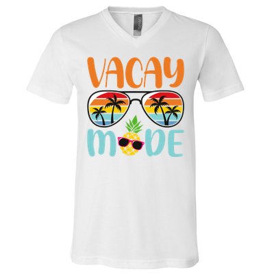 Vacay Mode Cute Vacation Summer Cruise Getaway Holiday V-Neck T-Shirt