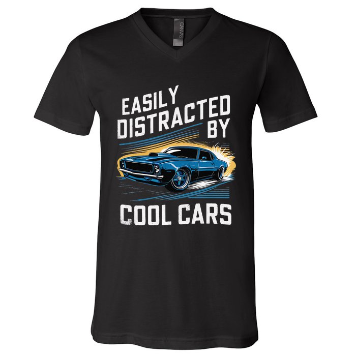 Vintage Muscle Car Easily Distracted By Cool Cars Gift V-Neck T-Shirt