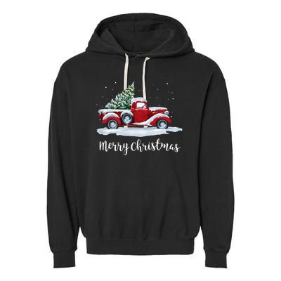 Vintage Merry Christmas Red Truck Old Fashioned Christmas Garment-Dyed Fleece Hoodie