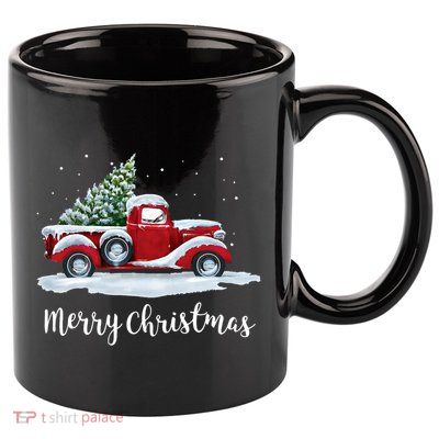 Vintage Merry Christmas Red Truck Old Fashioned Christmas 11oz C Handle Ceramic Mug