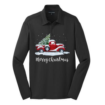 Vintage Merry Christmas Red Truck Old Fashioned Christmas Silk Touch Performance Long Sleeve Polo