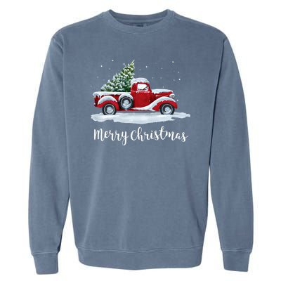 Vintage Merry Christmas Red Truck Old Fashioned Christmas Garment-Dyed Sweatshirt