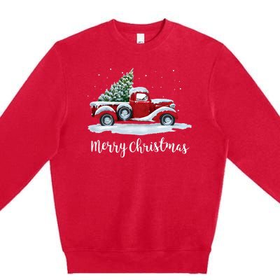 Vintage Merry Christmas Red Truck Old Fashioned Christmas Premium Crewneck Sweatshirt