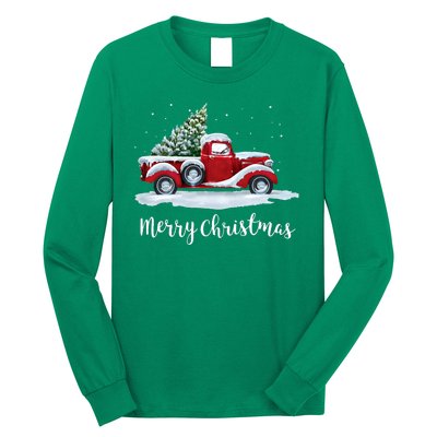 Vintage Merry Christmas Red Truck Old Fashioned Christmas Long Sleeve Shirt