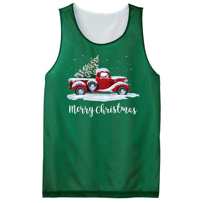 Vintage Merry Christmas Red Truck Old Fashioned Christmas Mesh Reversible Basketball Jersey Tank