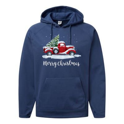 Vintage Merry Christmas Red Truck Old Fashioned Christmas Performance Fleece Hoodie