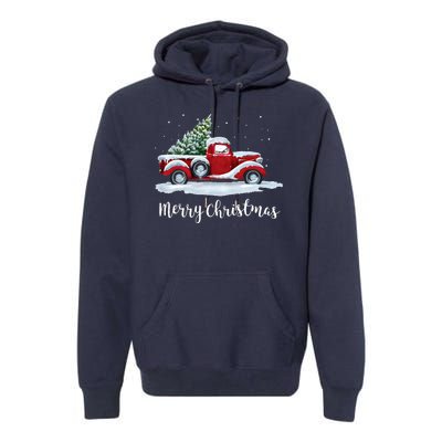 Vintage Merry Christmas Red Truck Old Fashioned Christmas Premium Hoodie