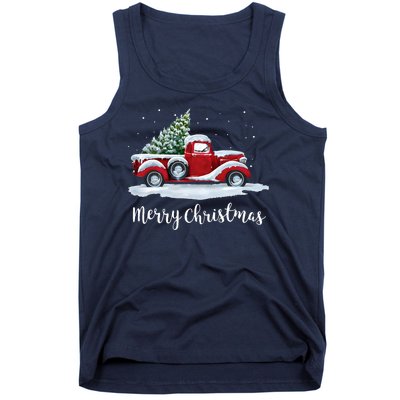 Vintage Merry Christmas Red Truck Old Fashioned Christmas Tank Top