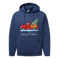 Vintage Merry Christmas Red Truck Old Fashioned Christmas Performance Fleece Hoodie