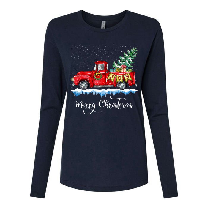 Vintage Merry Christmas Red Truck Old Fashioned Christmas Womens Cotton Relaxed Long Sleeve T-Shirt