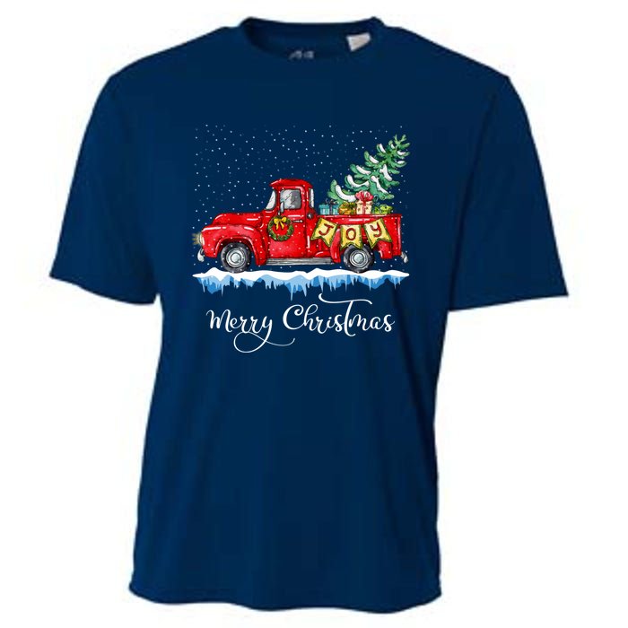 Vintage Merry Christmas Red Truck Old Fashioned Christmas Cooling Performance Crew T-Shirt