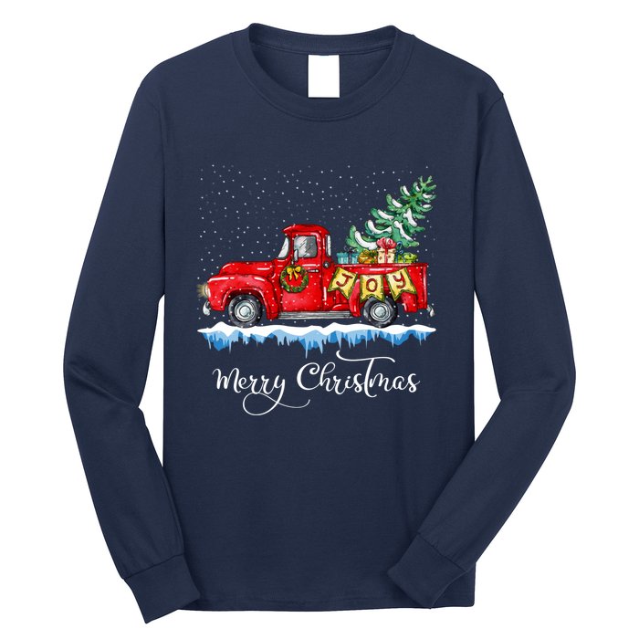 Vintage Merry Christmas Red Truck Old Fashioned Christmas Long Sleeve Shirt