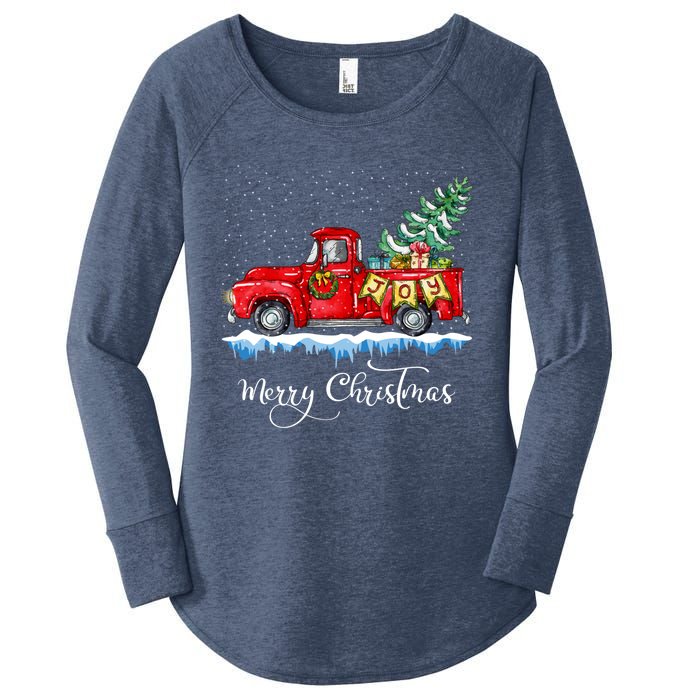 Vintage Merry Christmas Red Truck Old Fashioned Christmas Women's Perfect Tri Tunic Long Sleeve Shirt