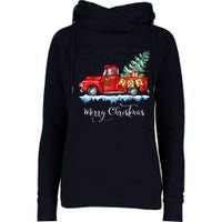 Vintage Merry Christmas Red Truck Old Fashioned Christmas Womens Funnel Neck Pullover Hood