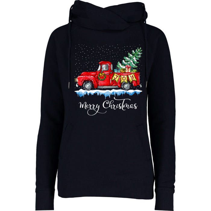 Vintage Merry Christmas Red Truck Old Fashioned Christmas Womens Funnel Neck Pullover Hood