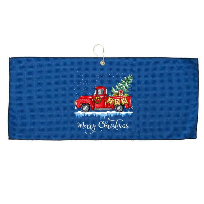 Vintage Merry Christmas Red Truck Old Fashioned Christmas Large Microfiber Waffle Golf Towel