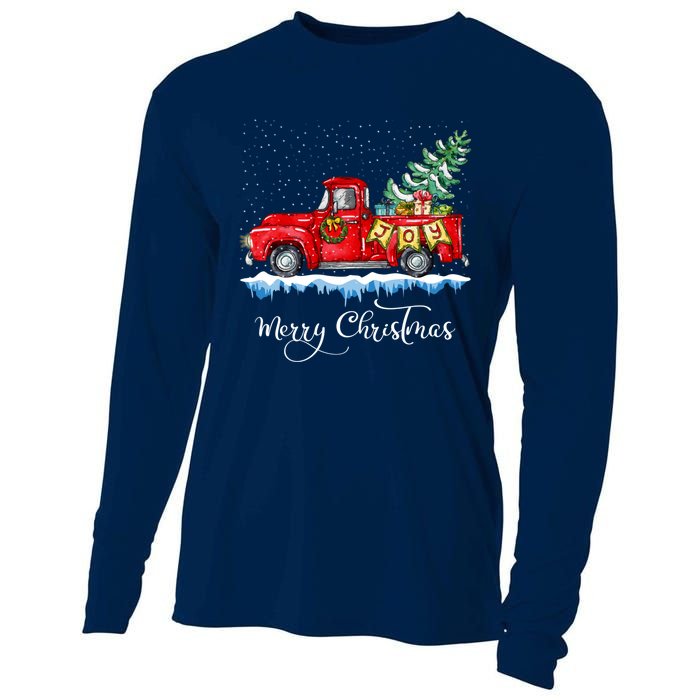 Vintage Merry Christmas Red Truck Old Fashioned Christmas Cooling Performance Long Sleeve Crew