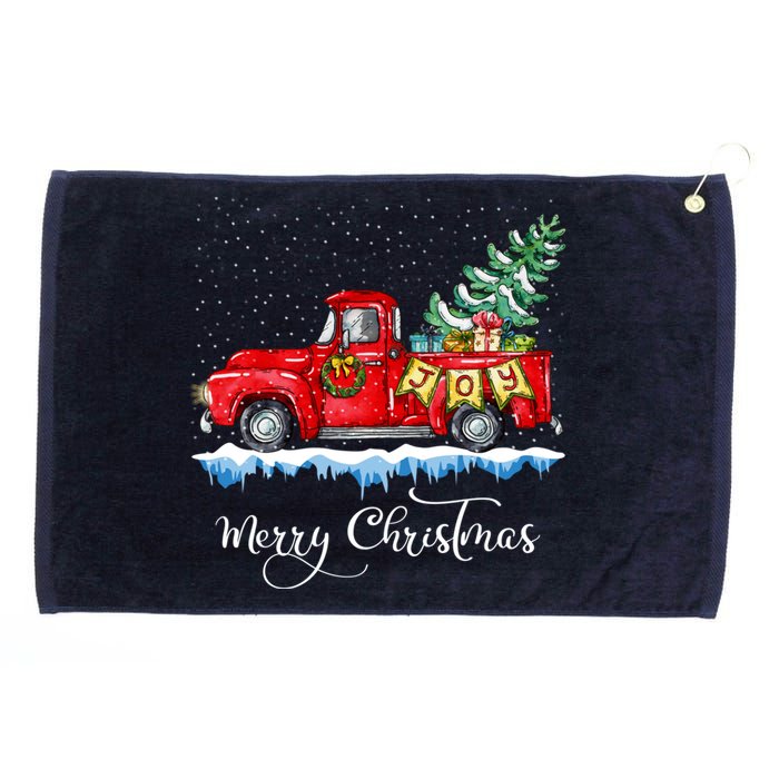 Vintage Merry Christmas Red Truck Old Fashioned Christmas Grommeted Golf Towel