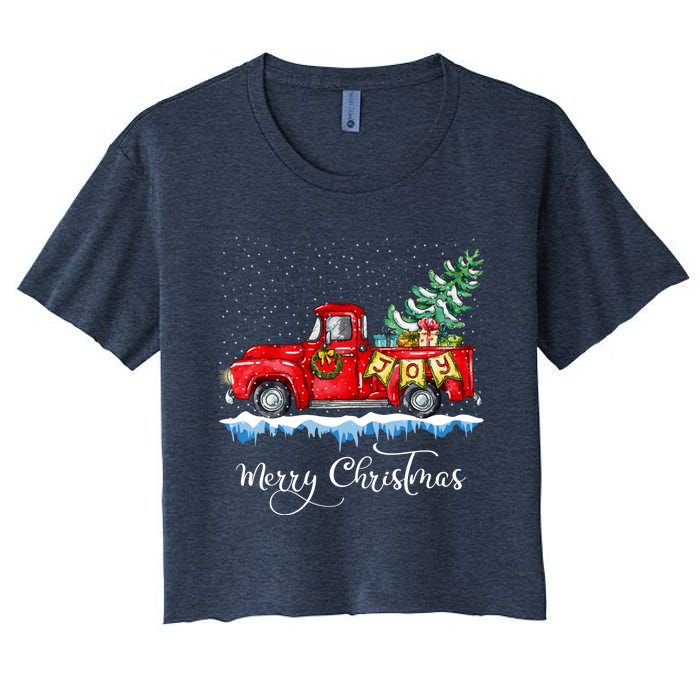 Vintage Merry Christmas Red Truck Old Fashioned Christmas Women's Crop Top Tee