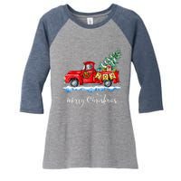 Vintage Merry Christmas Red Truck Old Fashioned Christmas Women's Tri-Blend 3/4-Sleeve Raglan Shirt