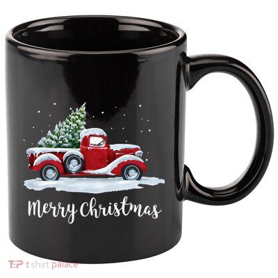 Vintage Merry Christmas Red Truck Old Fashioned Christmas 11oz C Handle Ceramic Mug