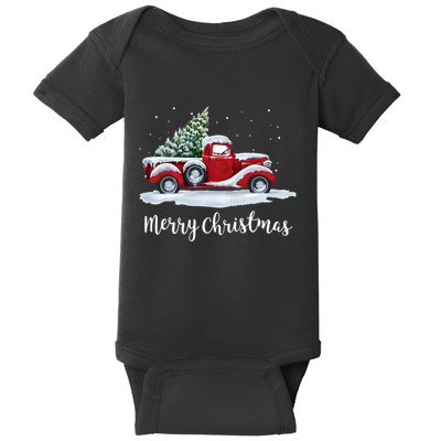 Vintage Merry Christmas Red Truck Old Fashioned Christmas Baby Bodysuit