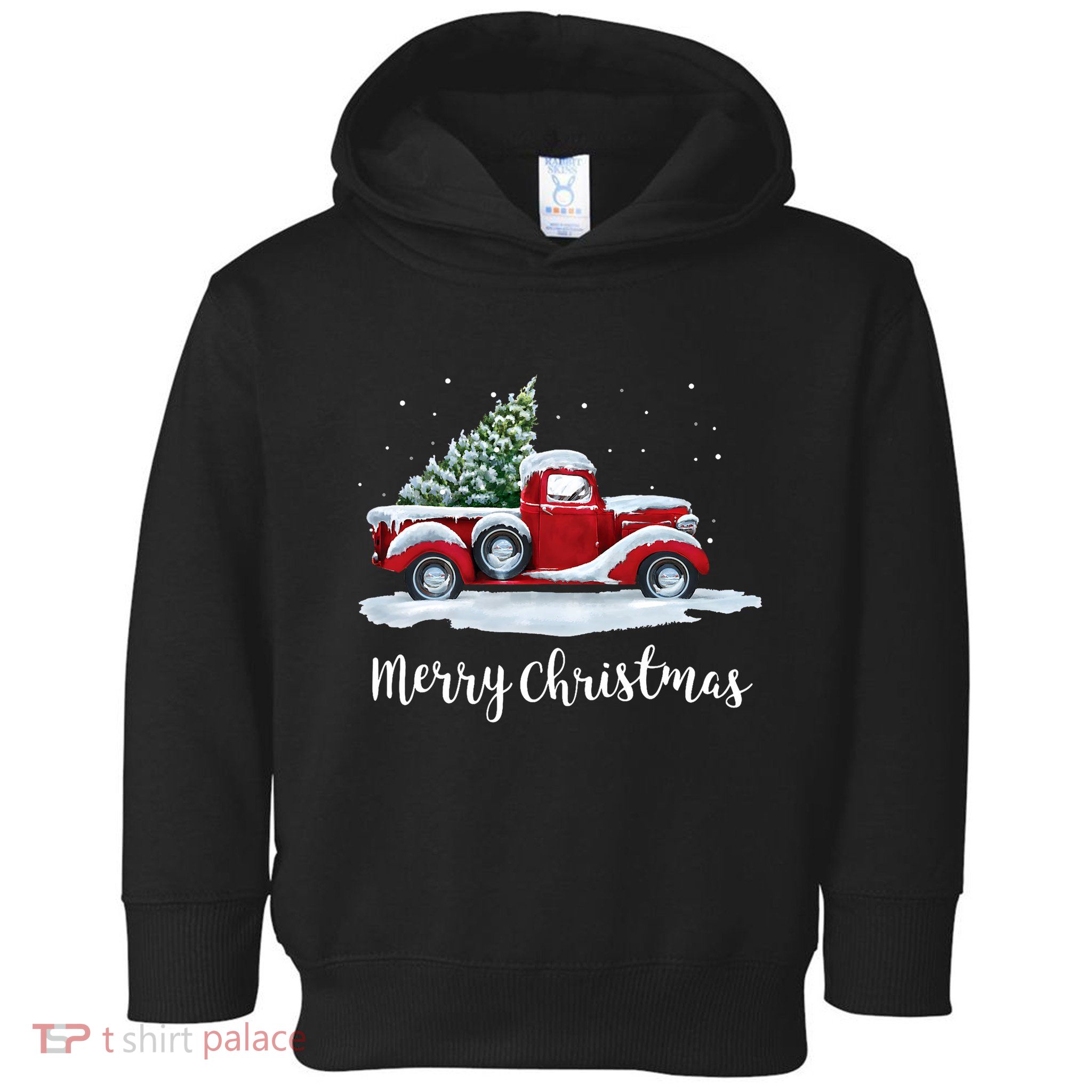Vintage Merry Christmas Red Truck Old Fashioned Christmas Toddler Hoodie