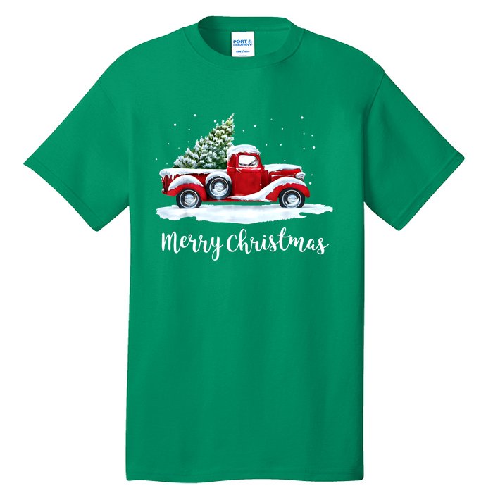 Vintage Merry Christmas Red Truck Old Fashioned Xmas Gift Tall T-Shirt