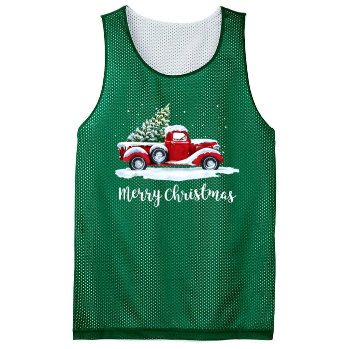 Vintage Merry Christmas Red Truck Old Fashioned Xmas Gift Mesh Reversible Basketball Jersey Tank