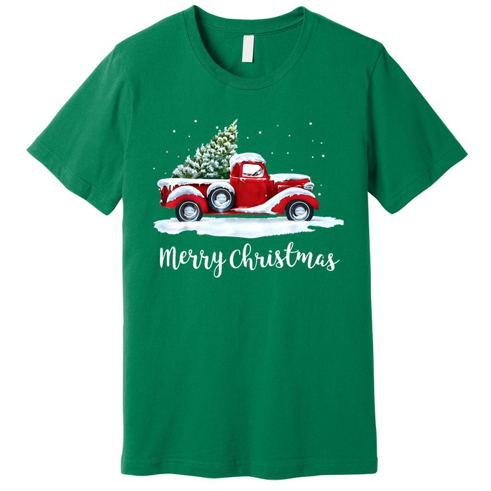 Vintage Merry Christmas Red Truck Old Fashioned Xmas Gift Premium T-Shirt