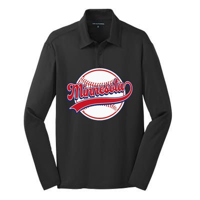 Vintage Minnesota Cityscape Baseball Lover Player And Fans Silk Touch Performance Long Sleeve Polo