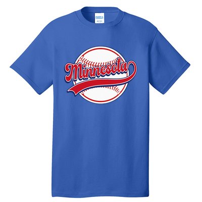 Vintage Minnesota Cityscape Baseball Lover Player And Fans Tall T-Shirt