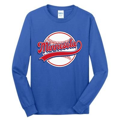 Vintage Minnesota Cityscape Baseball Lover Player And Fans Tall Long Sleeve T-Shirt