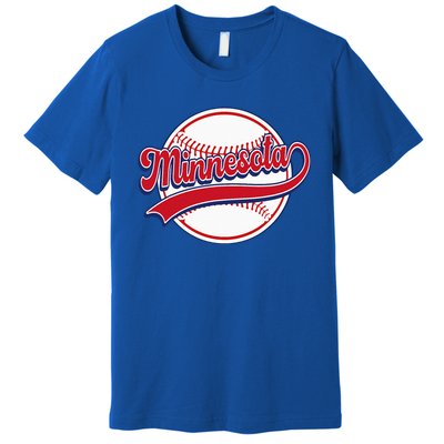 Vintage Minnesota Cityscape Baseball Lover Player And Fans Premium T-Shirt