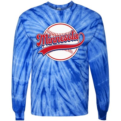 Vintage Minnesota Cityscape Baseball Lover Player And Fans Tie-Dye Long Sleeve Shirt