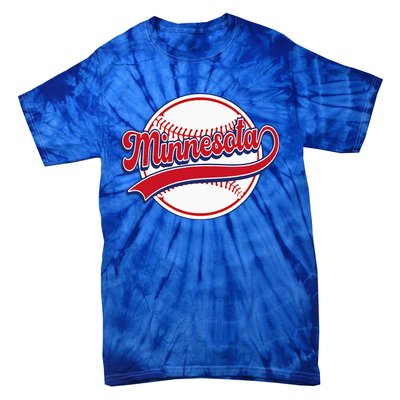 Vintage Minnesota Cityscape Baseball Lover Player And Fans Tie-Dye T-Shirt