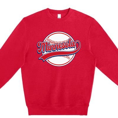 Vintage Minnesota Cityscape Baseball Lover Player And Fans Premium Crewneck Sweatshirt