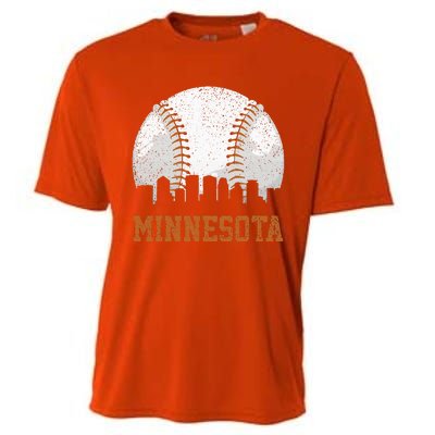 Vintage Minnesota Cityscape Baseball Lover Player And Fans Cooling Performance Crew T-Shirt