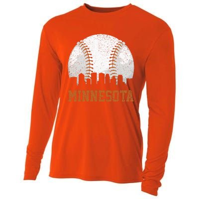 Vintage Minnesota Cityscape Baseball Lover Player And Fans Cooling Performance Long Sleeve Crew