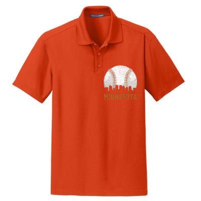 Vintage Minnesota Cityscape Baseball Lover Player And Fans Dry Zone Grid Polo