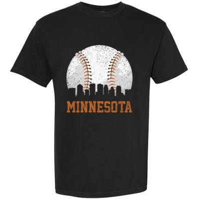 Vintage Minnesota Cityscape Baseball Lover Player And Fans Garment-Dyed Heavyweight T-Shirt