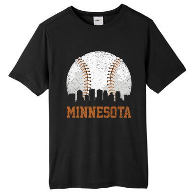 Vintage Minnesota Cityscape Baseball Lover Player And Fans Tall Fusion ChromaSoft Performance T-Shirt