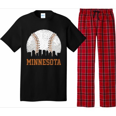 Vintage Minnesota Cityscape Baseball Lover Player And Fans Pajama Set