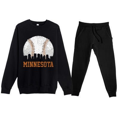 Vintage Minnesota Cityscape Baseball Lover Player And Fans Premium Crewneck Sweatsuit Set