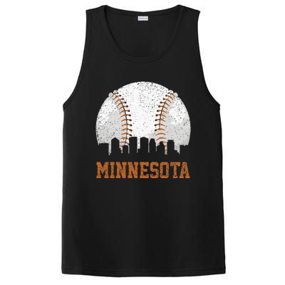 Vintage Minnesota Cityscape Baseball Lover Player And Fans PosiCharge Competitor Tank