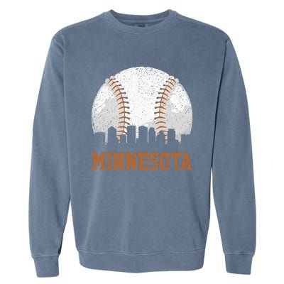 Vintage Minnesota Cityscape Baseball Lover Player And Fans Garment-Dyed Sweatshirt